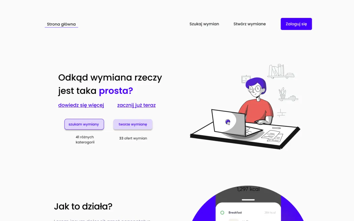 Home page of the wymieniamy.com swapping portal with search and offer creation