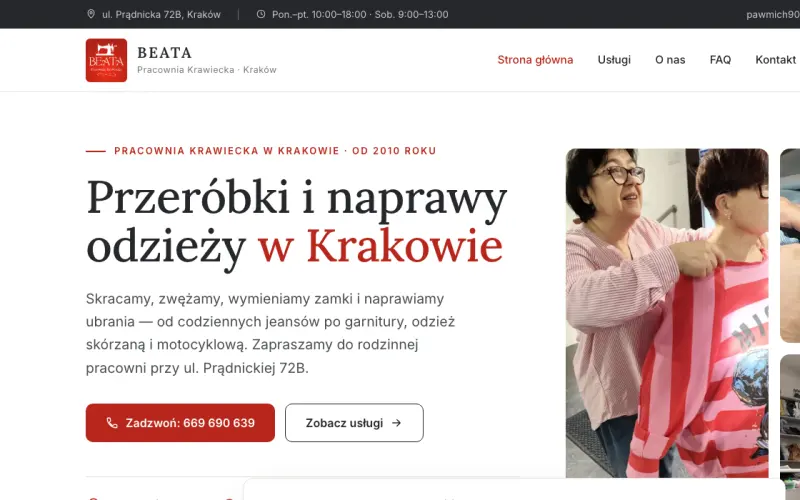 Strona Pracowni Krawieckiej Beata w Krakowie