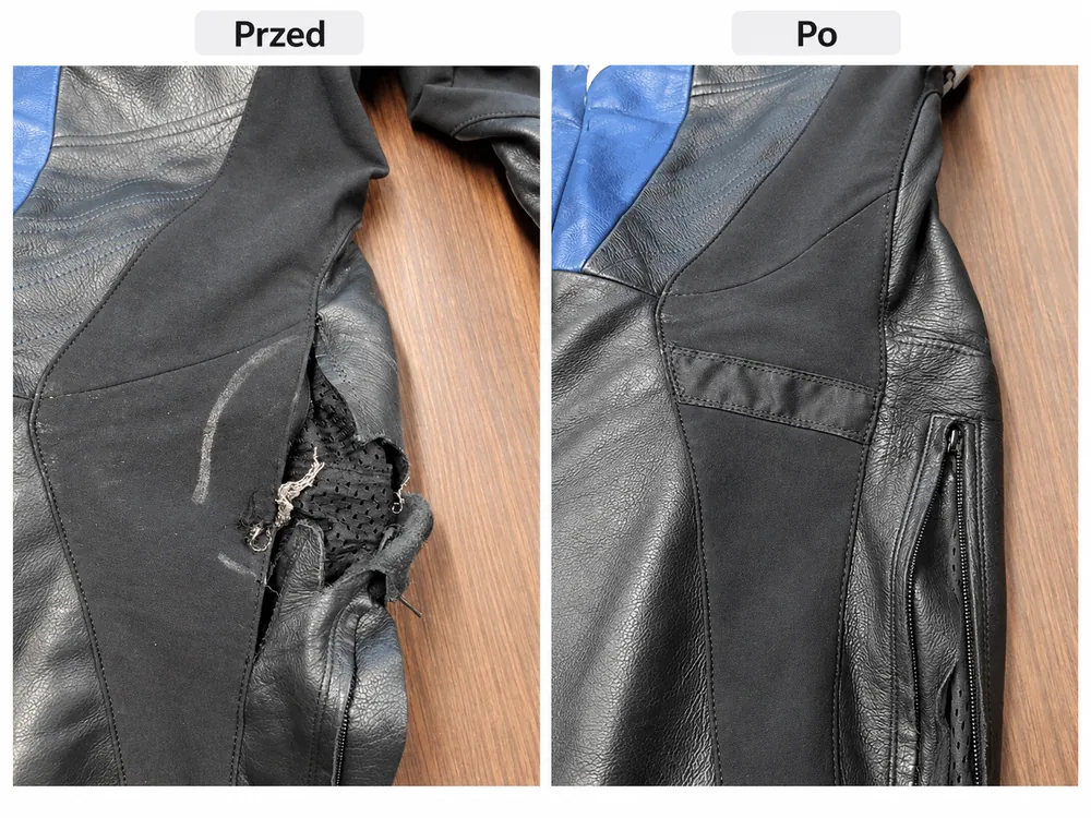 Naprawa kurtki skórzanej – przed i po